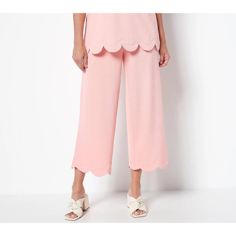 Isaac Mizrahi Live! Pet Pebble Knit Wide Leg Pant w/ Scalloped Hem Women XXS NEW